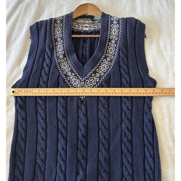 Outback Red Sweater Vest Large Cable Knit 100% Cotton Navy Preppy Academia VTG - Picture 6 of 8